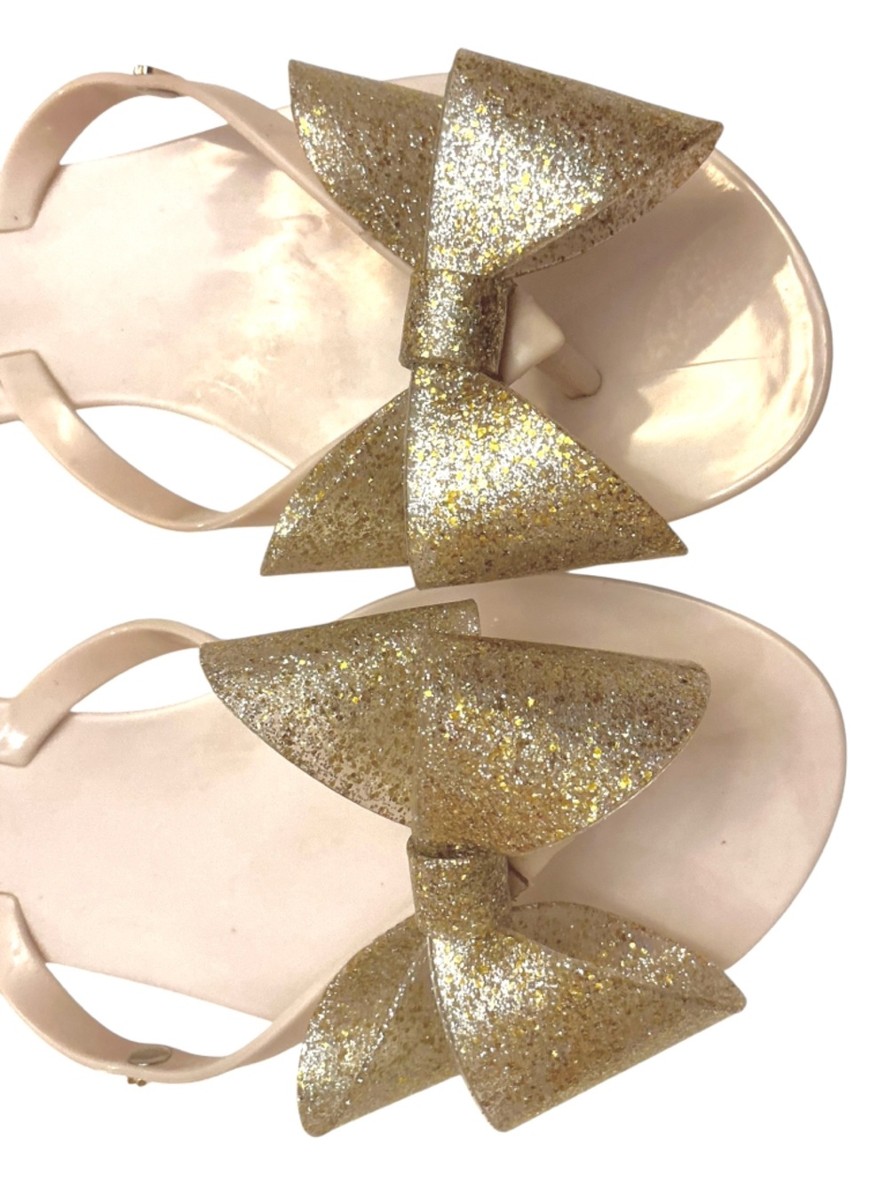 Melissa Harmonic Bow III PVC Gold Glitter Bow Flat Thong Flipflop Sandal Size: 8 - Picture 6 of 15